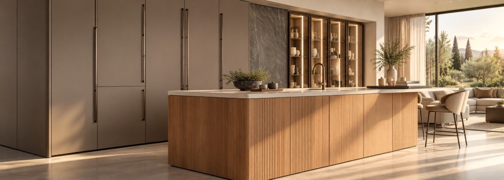 Modern kitchen with wood island