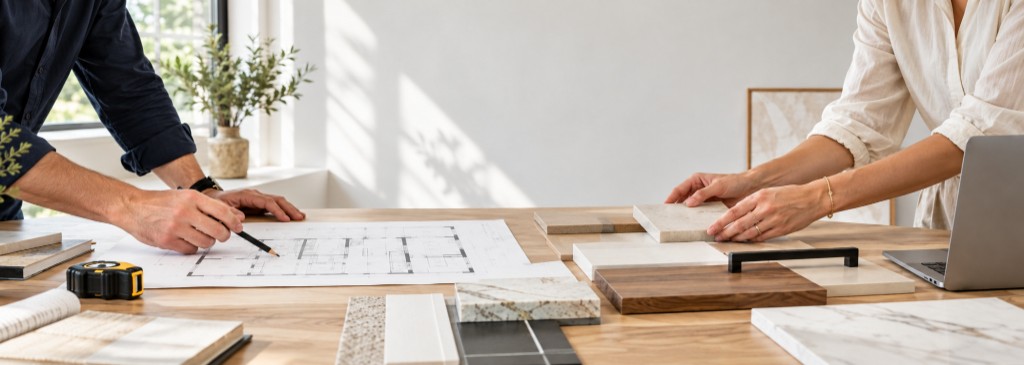 Designers reviewing material samples