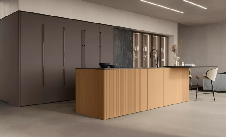 Modern kitchen with wood island