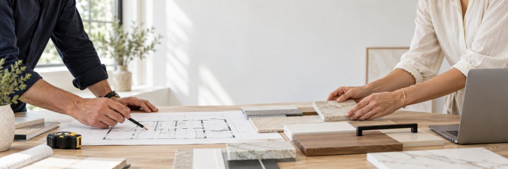 Designers reviewing material samples